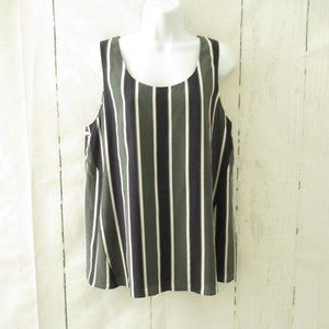 Theory Tank Top L Large Green Blue Stripe Silk Sleeveless